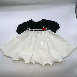 Ashley Ann Bark Green and White Infant Dress with Red Floral Detail-Size 12 Mos